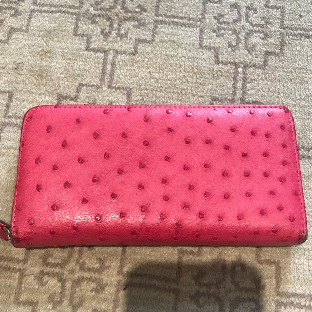 Pink genuine ostritch skin zip around wallet